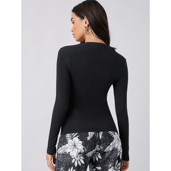 Square Neck long sleeve fitted Top black - Picture 2 of 11